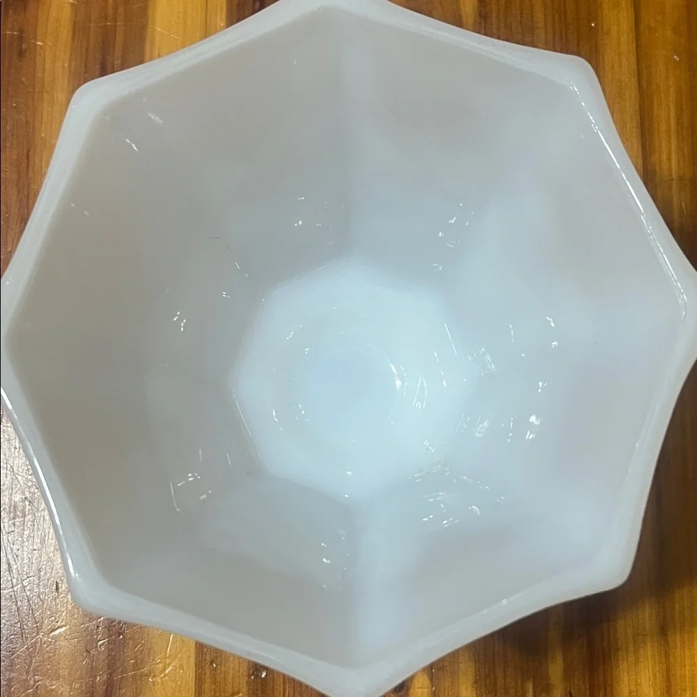 Vintage White Milk Glass Octagonal Vase Dish with Grape Design